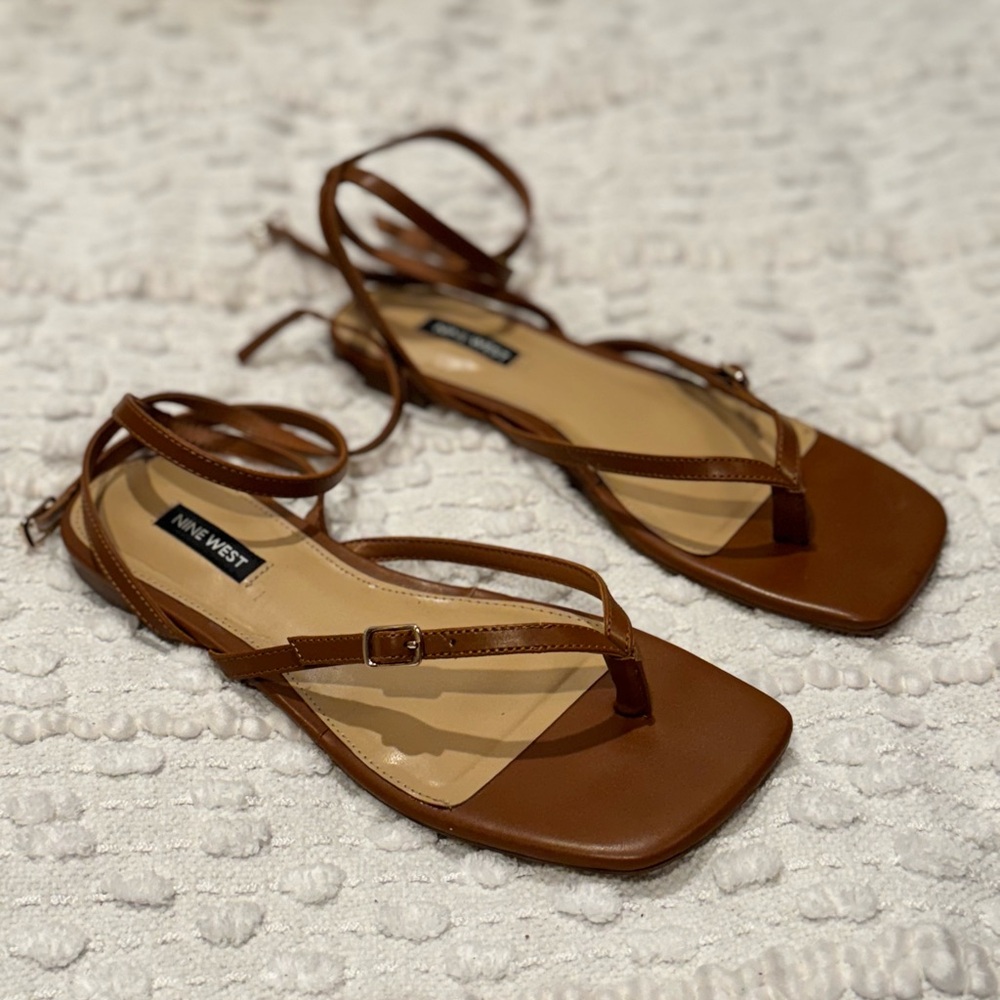 Nine West Brown Leather Sandals with Ankle Straps